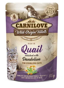 Вологий корм Carnilove cat pouch для стерилізованих котів, з перепілкою і кульбабою