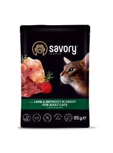 Вологий корм Savory Cat Adult, with Lamb and beetroot - для дорослих котів, з ягням та буряком