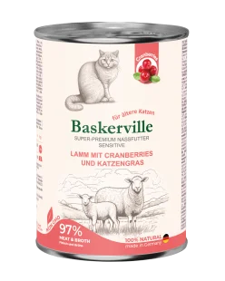 Консервированный корм Baskerville (Баскервиль) KF Sensitive Lamm Mit Preiselbeeren - для кошек пожилого возраста с чувствительным пищеварением с ягненком, клюквой и кошачьей травой