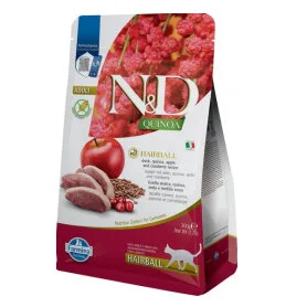 Сухий беззерновий корм Farmina N&D Quinoa Hairball Adult для стимулювання виведення волосяних грудочок у дорослих котів з качкою, кіноа, яблуком і журавлиною