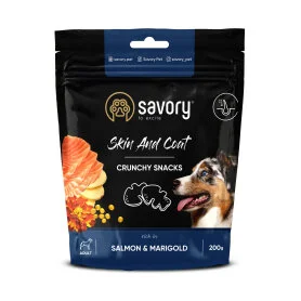 Хрусткі ласощі Savory Dod All Breeds Skin and Coat Crunchy Snacks rich in Salmon and Marigold - для здоров'я шкіри та шерсті собак, з лососем та чорнобривцями