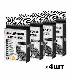 Набір соєвих наповнювачів AnimAll Tofu, з активованим вугіллям 6 л/2,6 кг х 4 шт