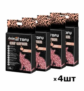 Набір соєвих наповнювачів AnimAll Tofu, з ароматом персика 6 л/2,6 кг х 4 шт
