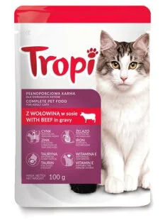 Влажный корм Tropi Cat with Beef - для взрослых котов, говядина в соусе
