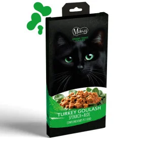 Жидкое лакомство Mavsy Creamy Superfood Turkey Goulash on a bed of Spinach with Aloew - для кошек, в виде гуляша из индейки на подушке из шпината с алоэ (5 стиков по 15 г)