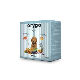 Полнорационный полувлажный корм Orygo Puppies – для щенков всех пород, с лососем и бататом.