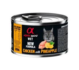 Полнорационный влажный корм Alpha Spirit Chicken with Pineapple для взрослых кошек всех пород, курицей и ананасами.