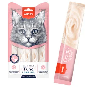 Жидкое лакомство Wanpy Creamy Lickable Treats Tuna & Shrimp - для кошек, с тунцем и криветками (5 стиков по 14 г)