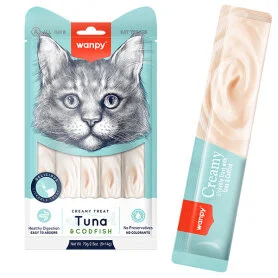 Жидкое лакомство Wanpy Creamy Lickable Treats Tuna & Codfish для кошек, с тунцем и щепкой (5 стиков по 14 г)