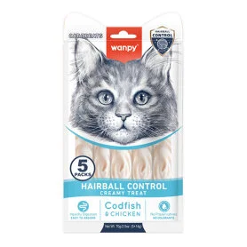 Жидкое функциональное лакомство Wanpy Functional Creamy Lickable Treat Hairball Control - для вывода шерсти у кошек, с треской и курицей (5 стиков по 14 г)