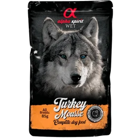 Полнорационный влажный корм Alpha Spirit Turkey Mousse – для взрослых собак всех пород, с индейкой