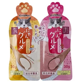 Рідкий корм CattyMan Complete Twins Pouch для котів з двома смаками: курка, сир, ікра та тунець, макрель, сардина
